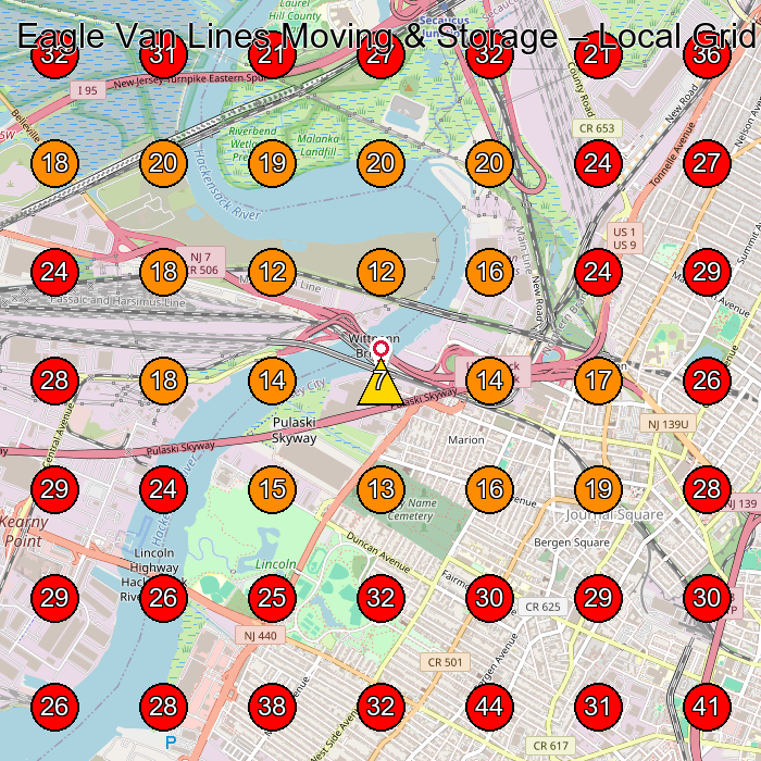 Eagle Van Lines Moving & Storage GeoGrid visibility map for Moving Company in Jersey City